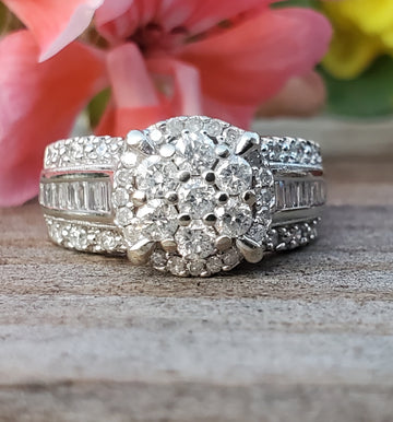 10k White Gold Diamond Cluster Baguette Ring DEJ-24527